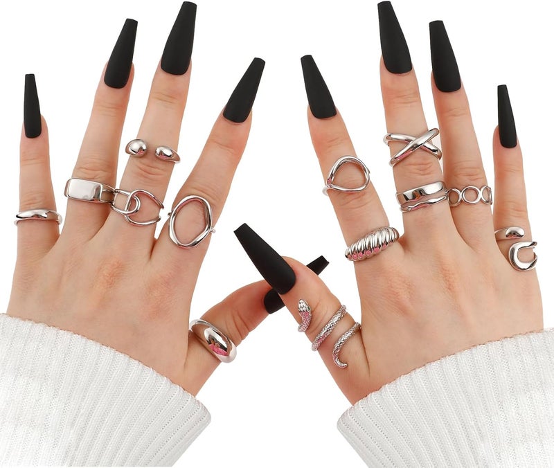 MOROYA 10PCS Gold Dome Chunky Rings for Women 18K Gold Plated Braided Twisted Round Signet Rings Adjustable Open Ring Band Statement Jewelry Size 7-9 - Image 2